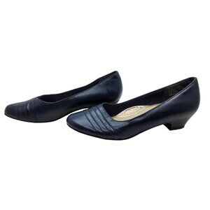 Womens Stratutes "OCTAVIA" Blue Pull On Short Heeled Loafers